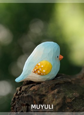 木雕小肥啾麻雀电脑桌面摆件珍珠鸟可爱情侣一对小鸟装饰闺蜜礼物