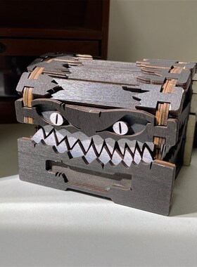 很凶狠的箱子小心被咬!怪物宝箱收纳盒子创意木质工艺品摆饰