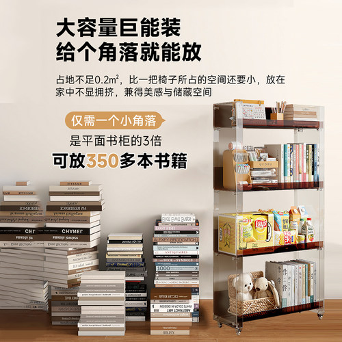 亚克力书架ins透明置物架客厅展示柜手办展示架可移动落地储物柜 - 图2