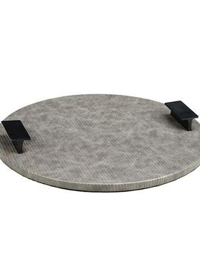 北欧创意木质皮革金属收纳托盘摆件客厅餐桌玄关会所茶托桌面摆设