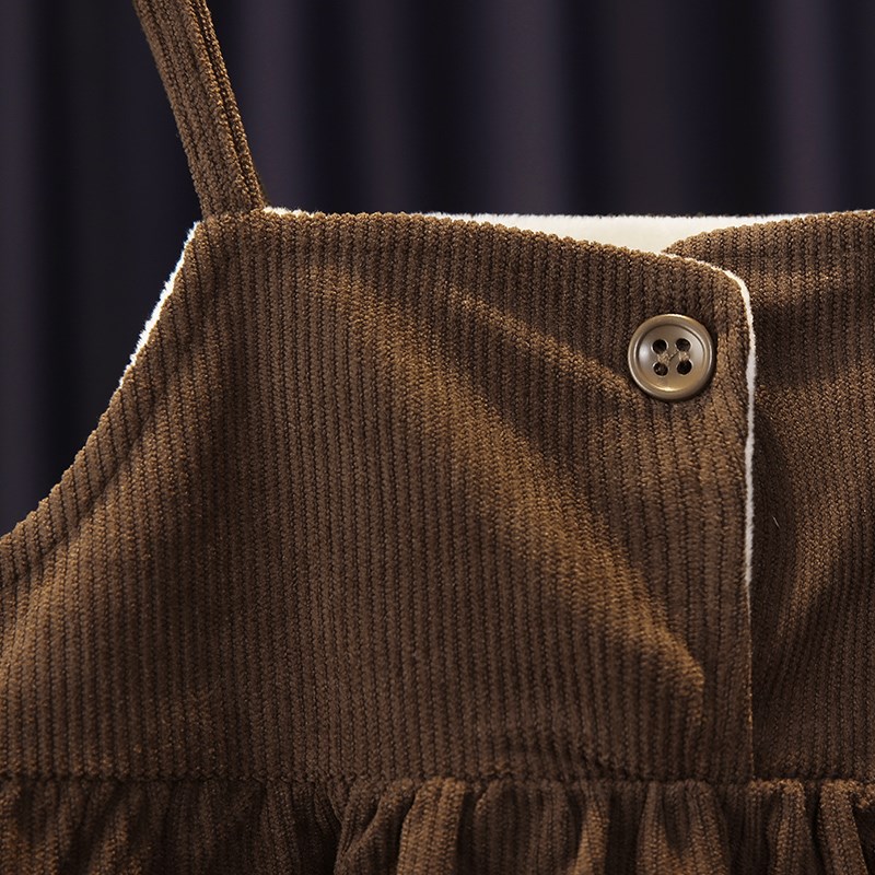 女童连衣裙套装秋冬季加绒加厚儿童新款洋气法式女孩背带裙两件套 - 图1