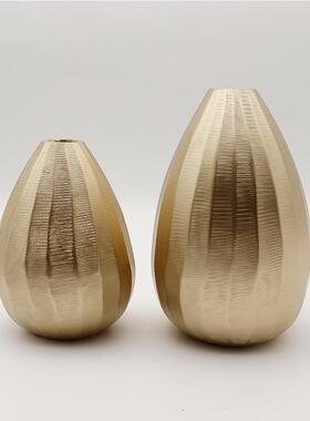 现代简约几何形金色树脂蛋形花瓶 客厅玄关干花插 仿金属饰品摆件