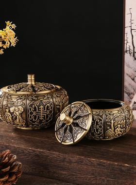 黄铜家用室内南瓜香炉茶道装饰精雕带盖防风檀香炉香插香道熏香炉