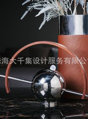 直筒层塔烛台样板间售楼处桌面木纹理不锈钢创意水壶果盘金属摆件