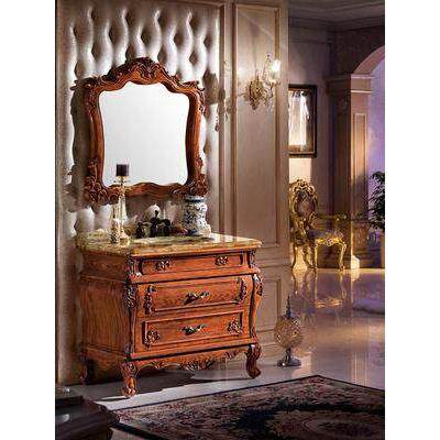 新款欧式浴室柜落地式红橡木实木双盆洗手台洗脸盆卫浴柜组合法式 - 图0