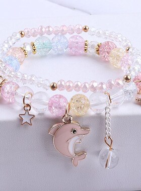 闺蜜手链三人f手环饰品女生小学生粉色水晶二人手环网红姐妹手串