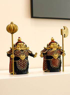 新中式护宅门神哼哈二将摆件办公室客厅入户玄关U门口柜子装饰品