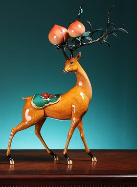 【五福临门】全铜福鹿摆件新中式客厅玄关电视柜装饰贺寿送礼饰品