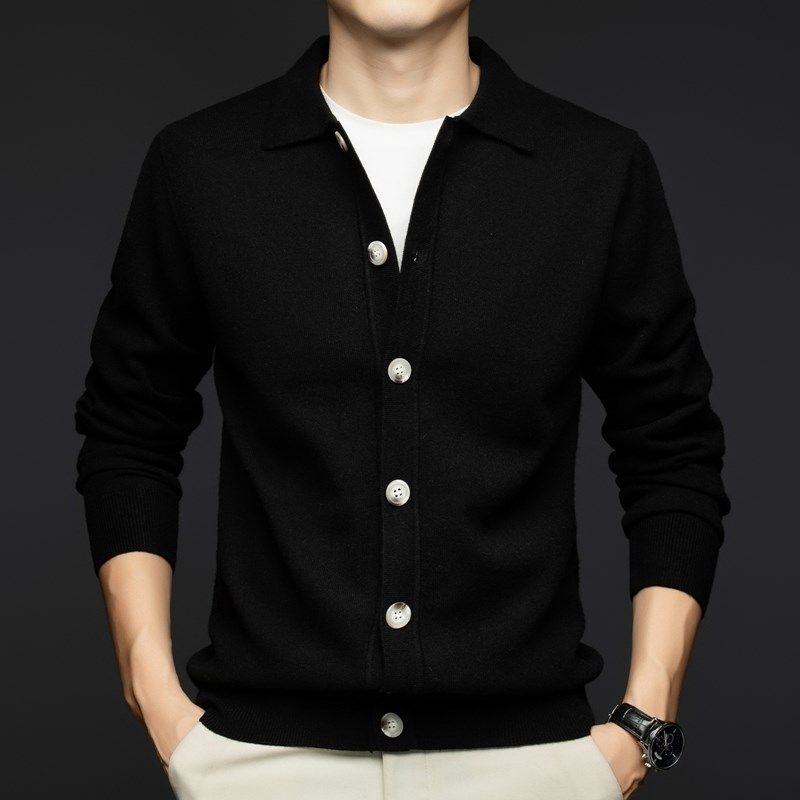 高端针织开衫外套男士秋冬季新款高端羊毛线衣休闲商务翻领毛衣男,淘宝优惠券,粉丝福利购,淘宝优惠卷