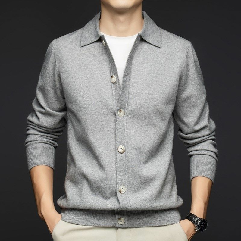 高端针织开衫外套男士秋冬季新款高端羊毛线衣休闲商务翻领毛衣男,淘宝优惠券,粉丝福利购,淘宝优惠卷