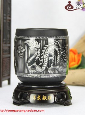 活性碳雕竹炭梅兰竹菊笔筒工艺品送礼家居办公创意装饰品礼品