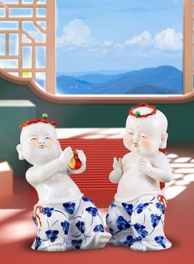 景德镇陶瓷大吉大利雕塑公司开业客厅家居电视柜酒店桌面装饰摆件
