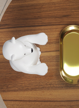 卡通可爱北极熊玄关放钥匙收纳创意摆件客厅电视柜托盘装饰品礼物