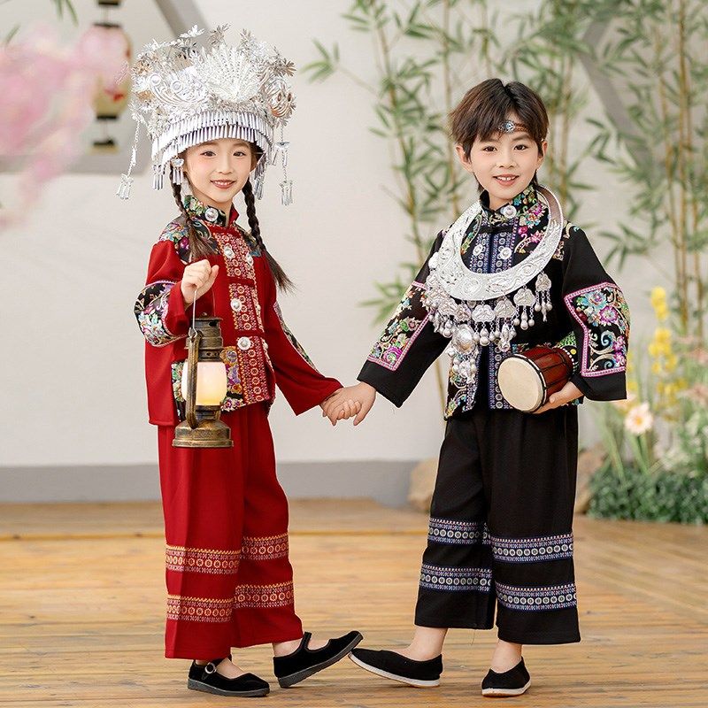 男童少数民族服装春秋三月三女童壮族苗族汉服唐装儿童演出服套装,淘宝优惠券,粉丝福利购,淘宝优惠卷