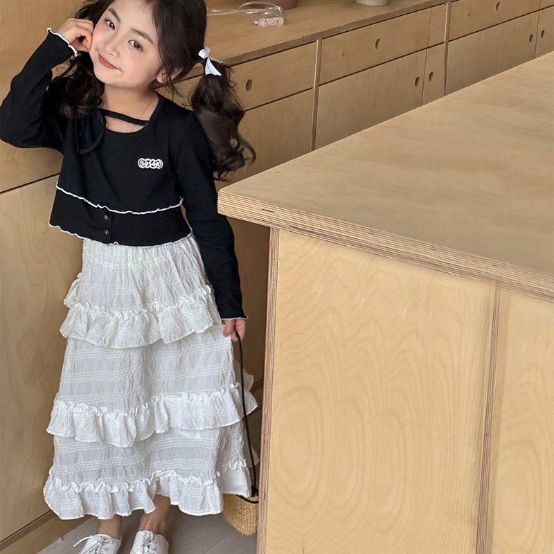 女童半身裙春秋款2024新款儿童荷叶边裙子中大童白色公主裙蛋糕裙,淘宝优惠券,粉丝福利购,淘宝优惠卷