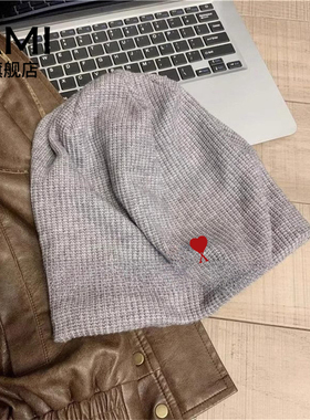 AMI女装新款帽子女显脸小包头帽冷淡风秋冬针织帽护耳堆堆帽冷帽