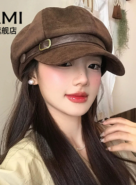 AMI女装美拉德复古贝雷帽女2026秋冬新款显脸小皮带八角报童帽子9