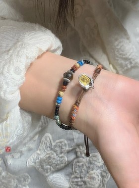 [向阳]民族风陶瓷串珠编织绳y手链女新中式小众高级感手串手饰品