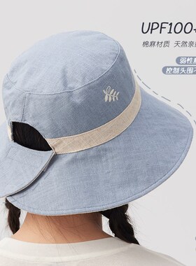 天然棉麻碧空蓝~精致刺绣双面可戴渔夫帽女夏遮阳帽清新百搭盆帽
