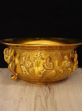 全铜实心聚宝盆摆件纯铜家居客厅装饰品玄关摆设桌面中式开业送礼