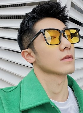 方形大黑框偏光黄色墨镜大脸福音修饰脸型圆脸可配近视潮太阳眼镜