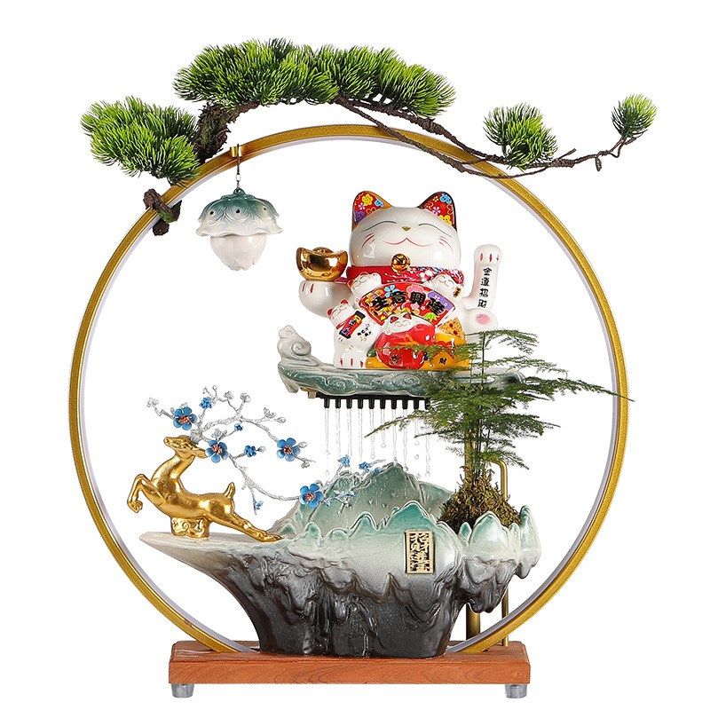 流水生财摆件家居客厅办公室桌面现代中式陶瓷招财猫装饰开业礼品,淘宝优惠券,粉丝福利购,淘宝优惠卷