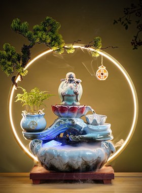 招财猫聚宝盆生财聚财流水u摆件水循环开业接待店铺前台装饰送礼