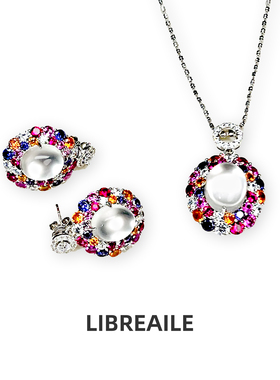 彩色s925银锆石项链耳钉套装女性