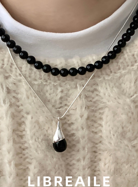 简约冷淡风黑色水滴925银耳钉