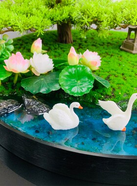 新中式大圆桌转盘中间装饰花艺摆设酒店餐桌摆放花饭店桌面微景观