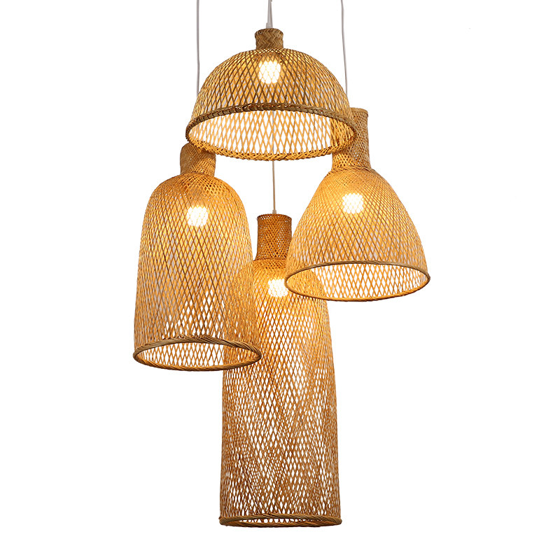 竹编组合吊灯创意个性中式装饰餐厅大厅茶室民宿复式楼梯三头灯具,淘宝优惠券,粉丝福利购,淘宝优惠卷