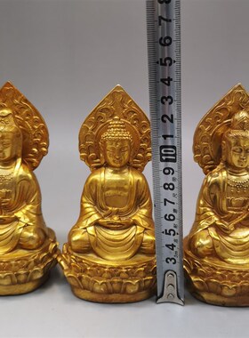 铜鎏金三圣铜观音菩萨佛像摆件观世音居观音佛像客厅摆设工艺品