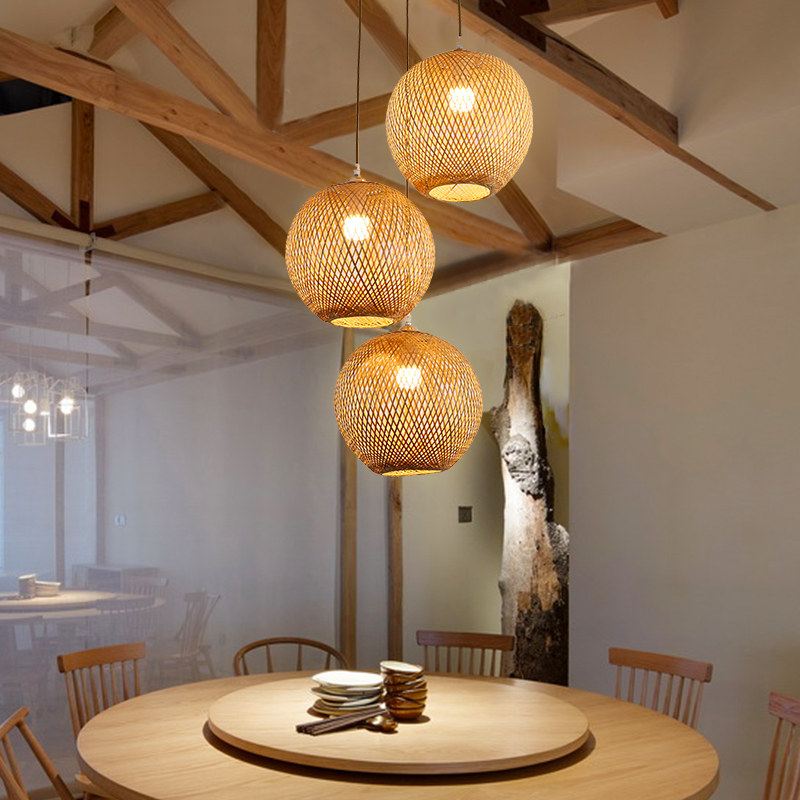 竹编组合吊灯创意个性中式装饰餐厅大厅茶室民宿复式楼梯三头灯具,淘宝优惠券,粉丝福利购,淘宝优惠卷