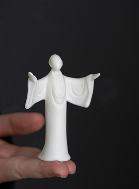 新中式禅意陶瓷无相人物装饰品小摆件茶桌创意桌面搭配白瓷小配件