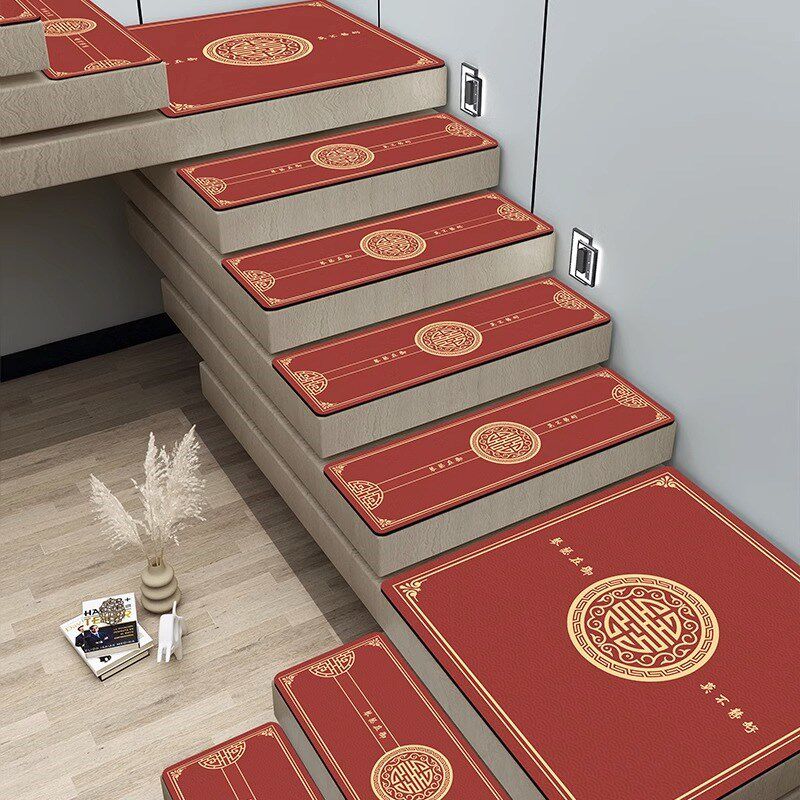Stair step mat red festive wedding carpet leather 2026 New Year no-wash non-slip floor mat glue-free can be customized