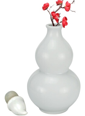 白色陶瓷葫芦花瓶小清新全白色葫芦中式玄关客厅书房家居装饰摆件