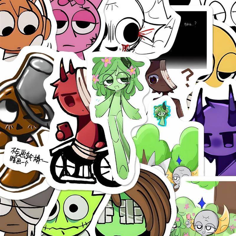 160张sprunki贴纸节奏盒子sprunki可爱Q版大头贴卡通装饰手账贴画 - 图2