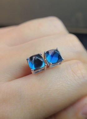 托帕石 伦敦蓝糖塔戒指 吊坠 耳钉 简约款 色正 饱满 干净 银镶