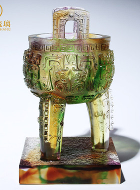 饭店开业礼品三足琉璃圆鼎摆件招财镇宅商务礼品定制logo送客户