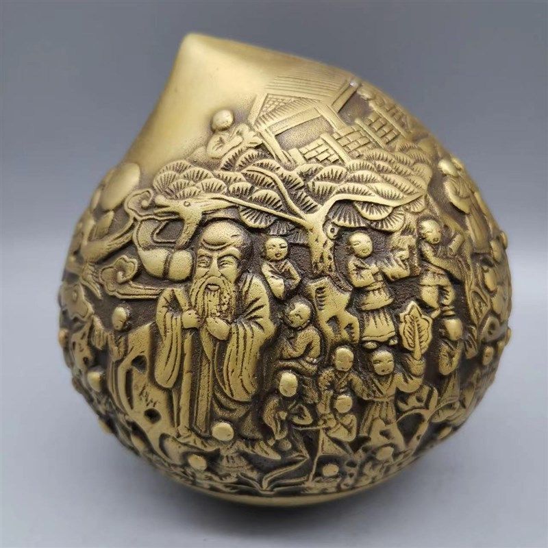 纯铜百子祝寿寿桃送人祝寿礼品仿古鎏金寿桃寿星百子祝寿桌面摆件,淘宝优惠券,粉丝福利购,淘宝优惠卷