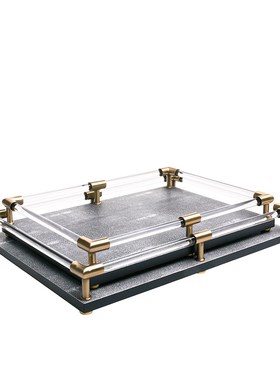 轻奢样板房间客厅现代简约金属亚克力长方形托盘摆件软装装饰品
