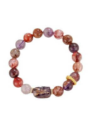 新品紫幽灵黑晶超七水晶串珠手链女小众高级感貔貅手串手饰