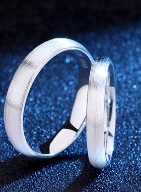 拉丝款999纯银情侣对戒男小众设计感戒指女一对学生求婚表白礼物