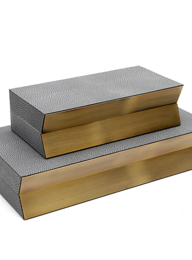 新中式轻奢首饰盒饰品盒金属边摆件古典样板房创意软装饰品收纳盒