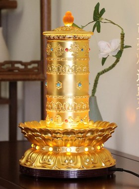 德田藏式电动转桶金桶八吉祥莲花插电转轮复古居家桌面装饰品摆件