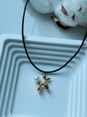 FJN Studio明星同款气球狗蜡皮绳项链精品钛钢工艺王嘉尔同款