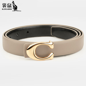 袋鼠皮带女士真皮针扣腰带2026新款牛仔牛皮裤腰带时尚复古休闲