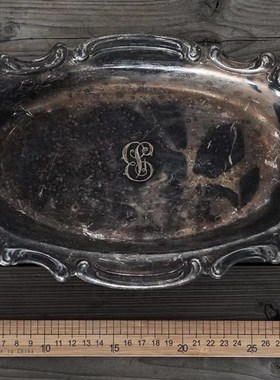镀银椭圆精美盘西洋旧物Vintage 复古美食裱花摄影【二店道具铺】