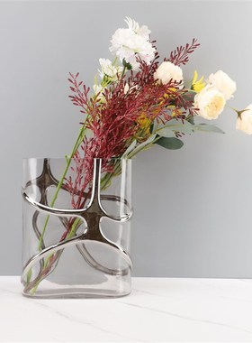 新中式透明曲线花器摆件样板房售楼部卧室书房客厅餐厅桌面饰品