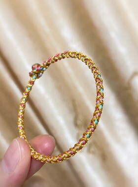彩色绳子锦鲤手绳金线纯手工编织端午五彩绳素绳简约手链可穿珠子